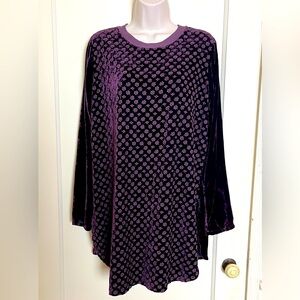 Johnny Was Purple Velvet Embroidered Flowers Tunic Dress / Top